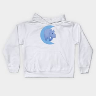 Rhino Crescent Moon - Blue Kids Hoodie